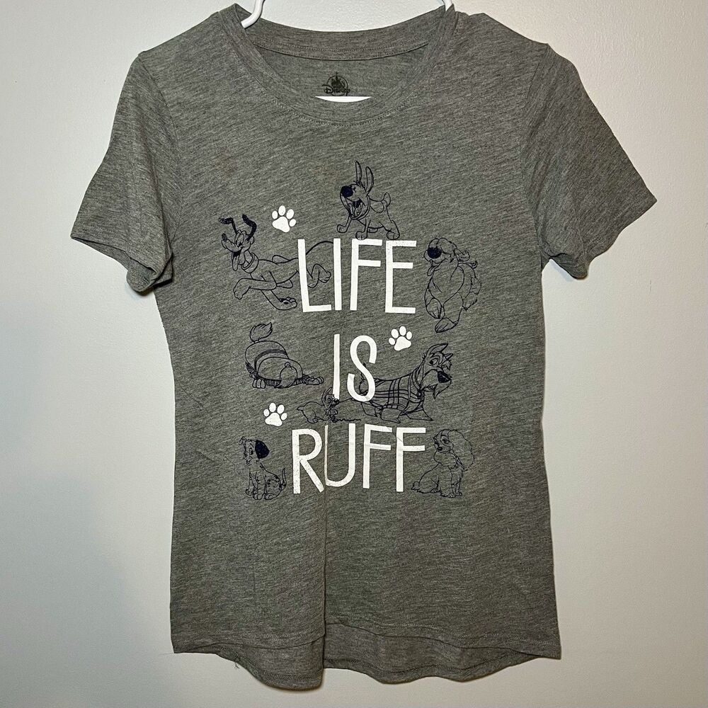 Disney Parks Disney Dogs Life Is Ruff Gray T-Shirt Womens XS Graphic Tee